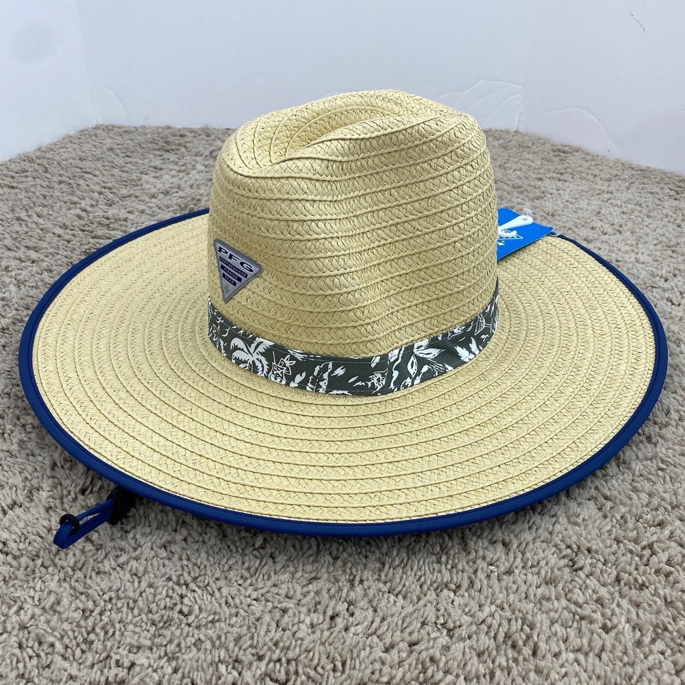 Columbia PFG Hat BAHA Straw Tropical Floral Tan Green Mens L/XL Beach Fishing